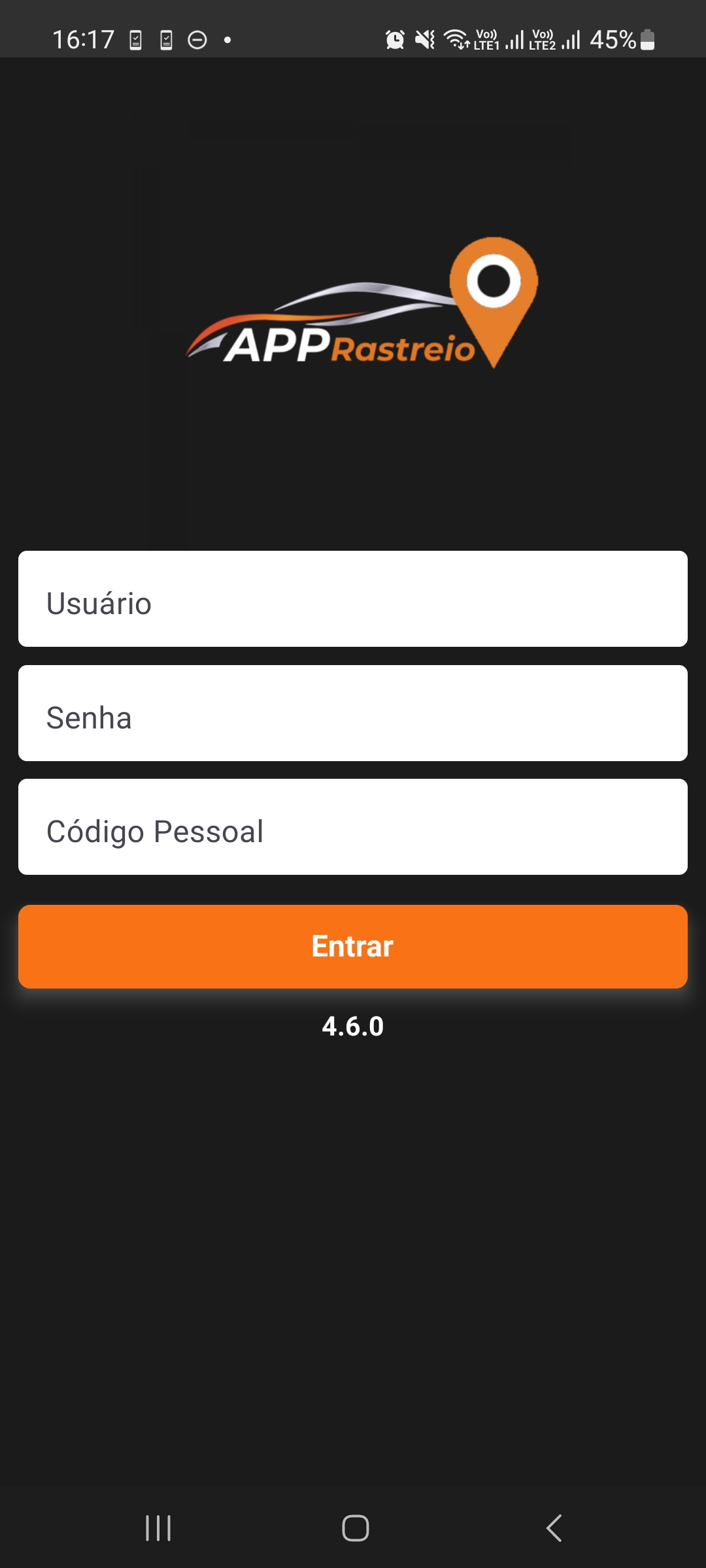 Tela de Login do AppRastreio