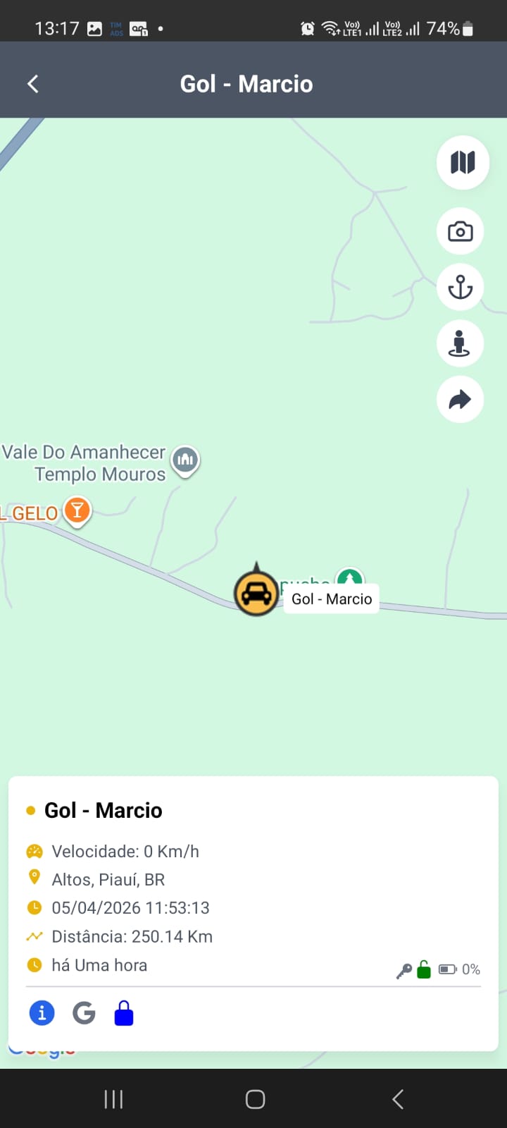 Tela Ao Vivo com mapa e painel de informações do veículo