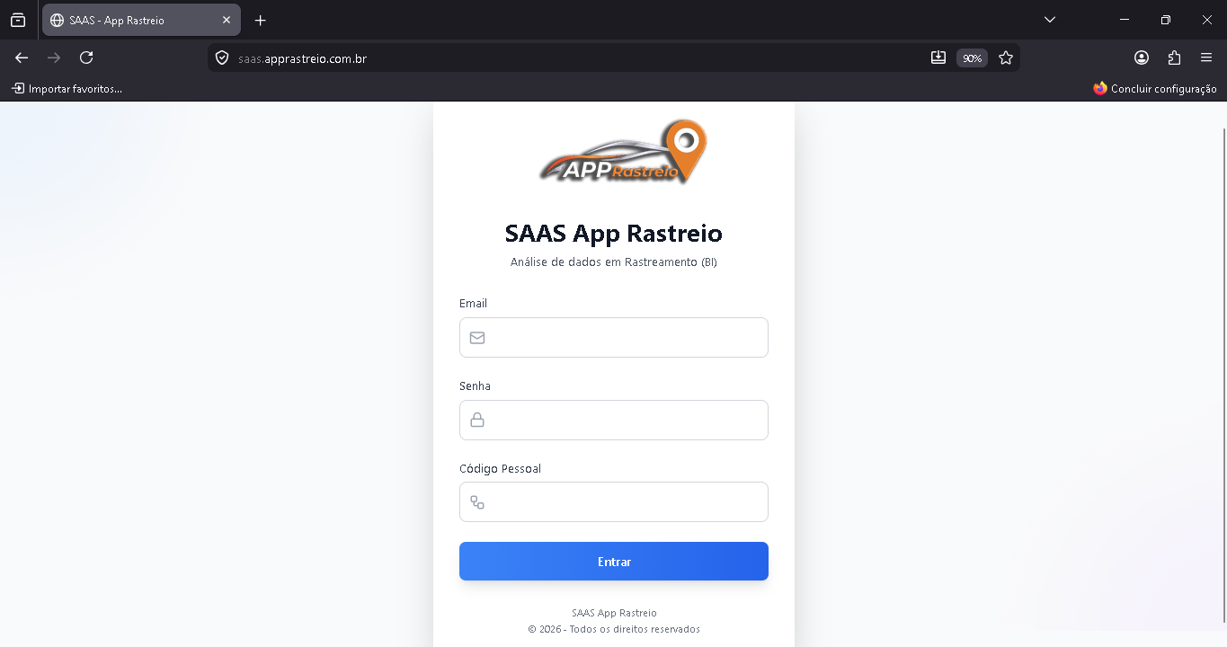 Tela de login do SAAS App Rastreio